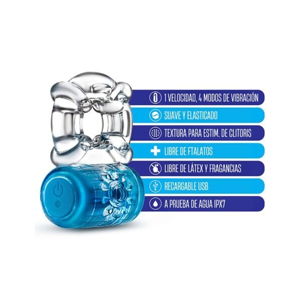 Pleaser Anillo Vibrador Recargable Azul - Imagen 3