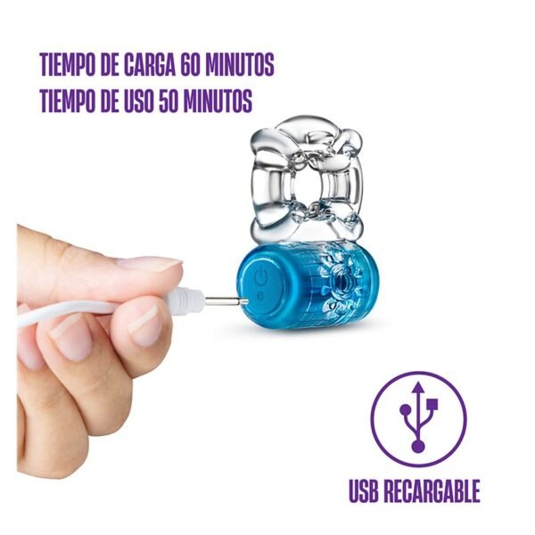 Pleaser Anillo Vibrador Recargable Azul - Imagen 6