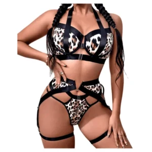Body de encaje con Portaligas y corset Animal print N°733